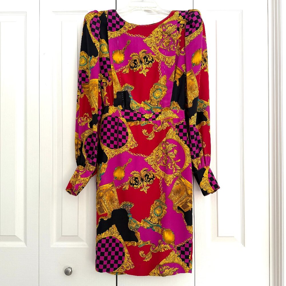 Vintage 80s/90s Baroque Print Dress Vibrant Opulent Made in Japan Size 4 (JP 9)